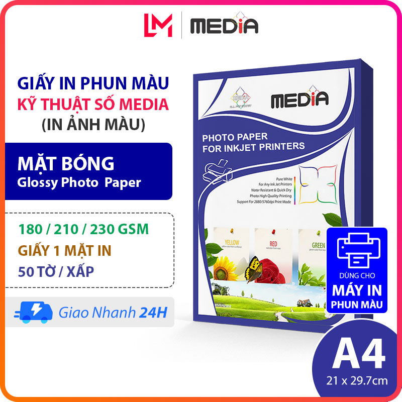 Giấy In Ảnh Media A4 Bóng 1 Mặt In 180/210/230gsm 50 Tờ Giấy Ảnh Glossy Photo Paper 21x30 Giấy In Ản