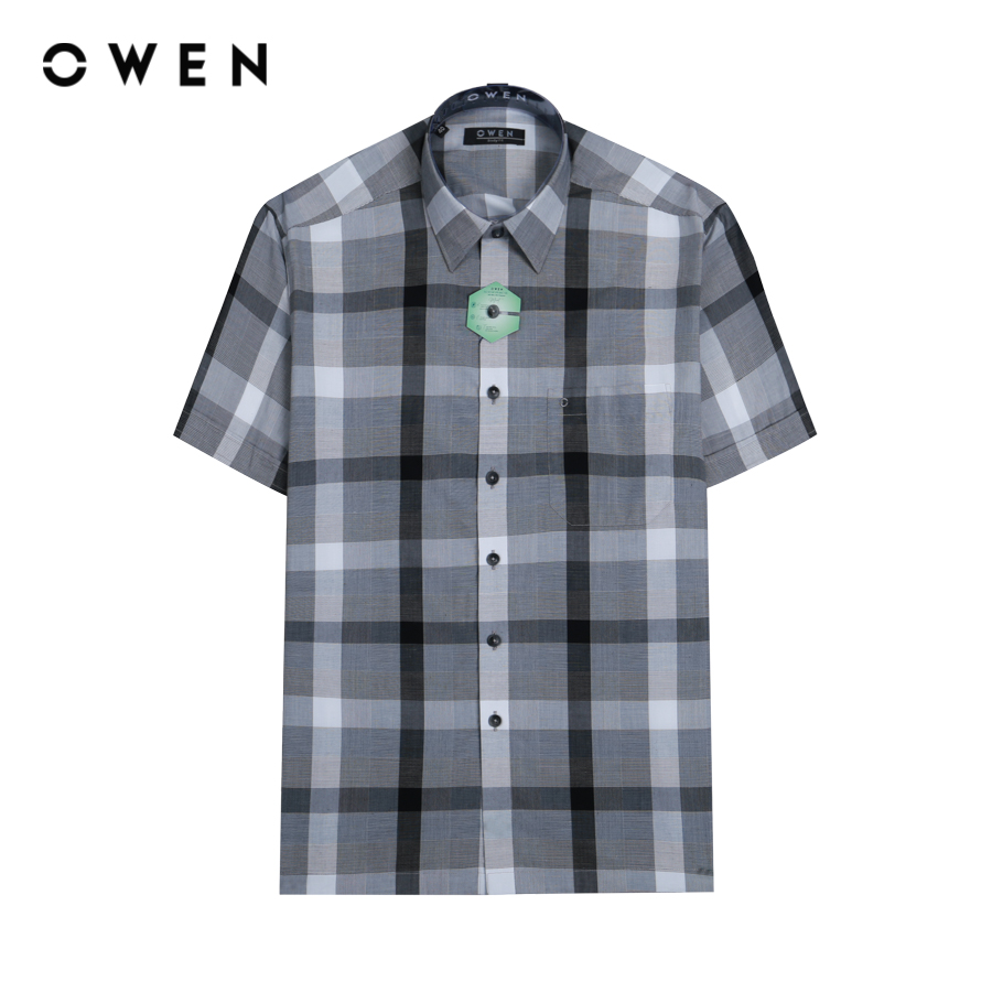 OWEN - Áo sơ mi ngắn tay Body Fit AB230074NT màu Ghi chất liệu Mint-Polyester