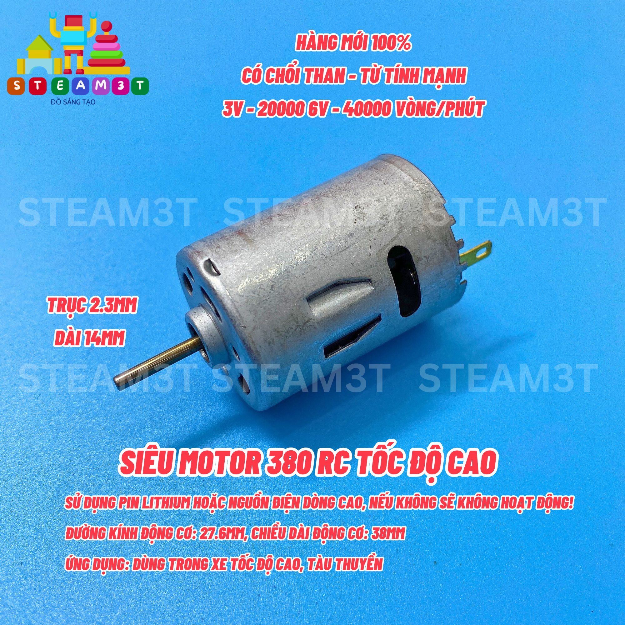 Động Cơ 380 RC Tốc Độ Cao 3V–6V – Motor Chổi Than Mạnh 20000–40000 RPM – Dùng Cho Xe Điều Khiển Tàu 