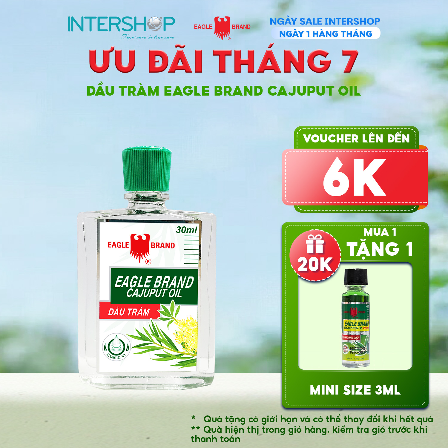 Dầu Tràm Con Ó 2 Nắp Eagle Brand Cajuput Oil 30ml hỗ trợ giữ ấm cảm cúm cho bé giảm đau bụng đầy hơi