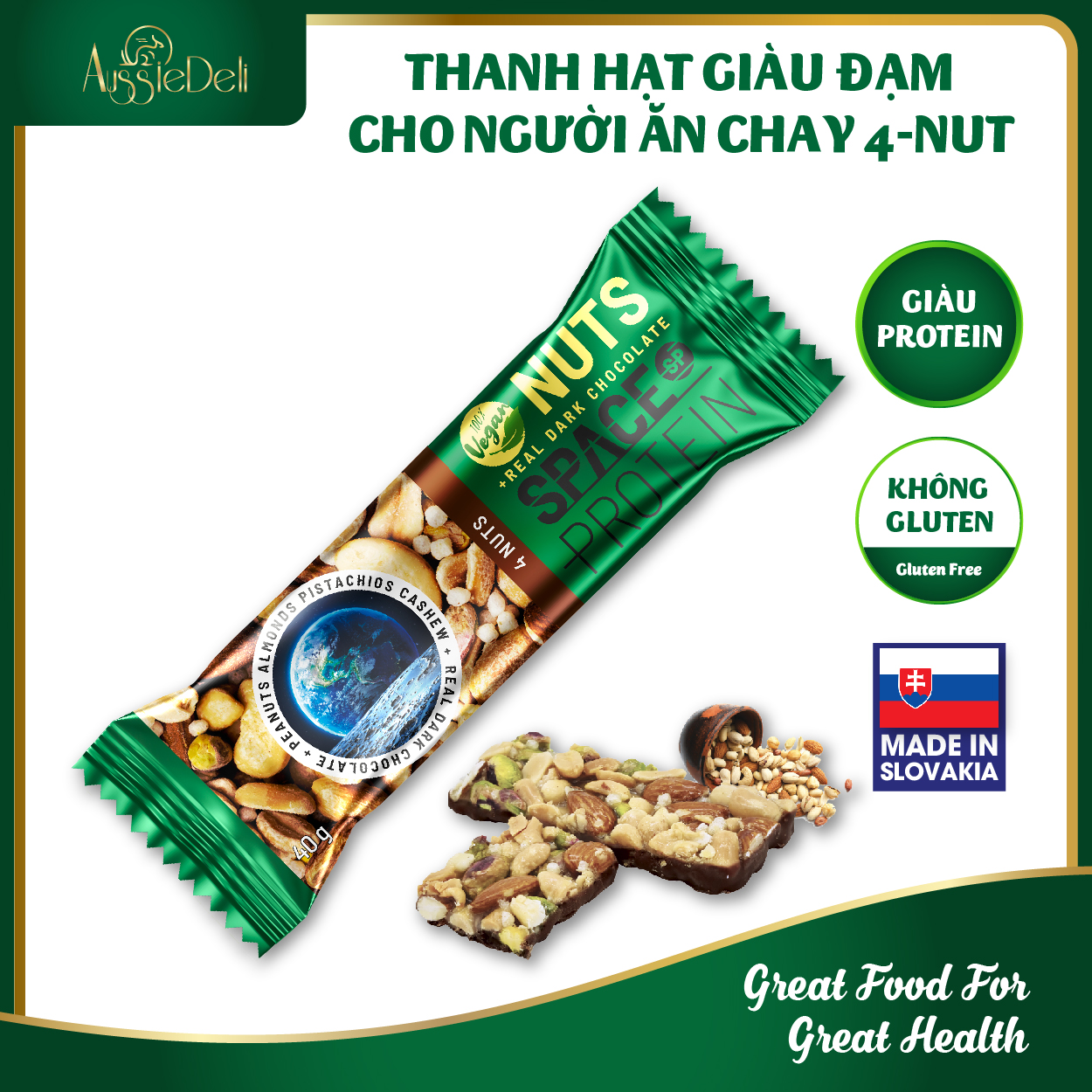 Thanh 4-NUTS THUẦN CHAY 40gr - Thanh Hạt Giàu Đạm Protein Bar 4 Loại Hạt Ăn Chay - SPACE PROTEIN - N