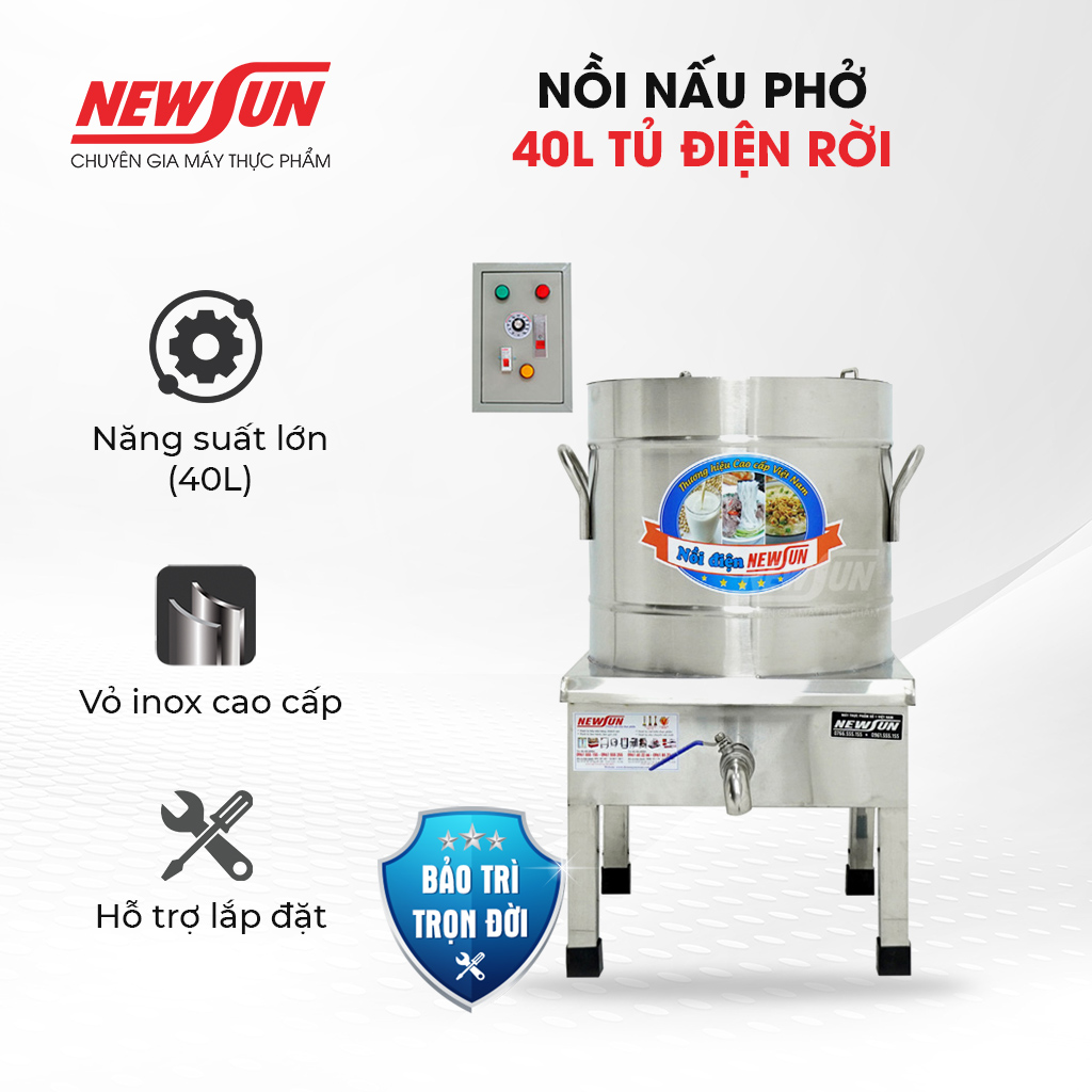 Nồi nấu phở NEWSUN  40L tủ điện rời - Hàng chính hãng - Tặng 1 thanh nhiệt kèm theo