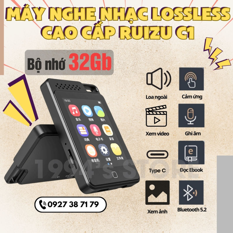 Máy Nghe Nhạc Ruizu C1 bản 2026 Lossless Bộ nhớ 32Gb - Bluetooth 5.2 - Nghe nhạc xem phim chất lượng cao