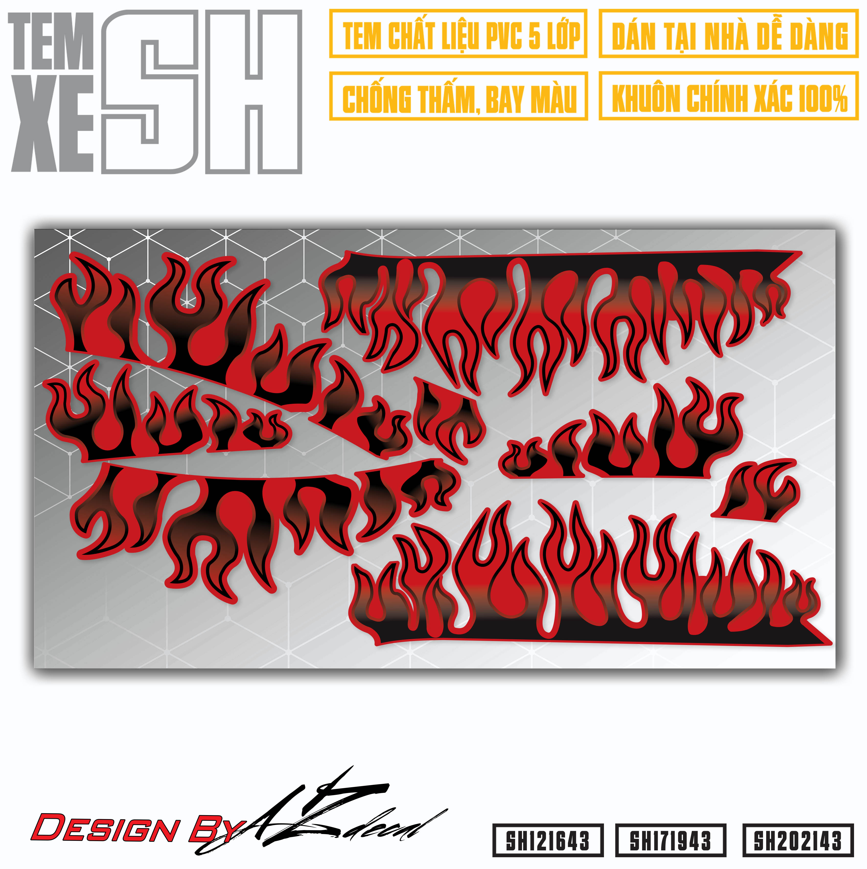 Tem SH Thiết Kế Justin Ngọn Lửa | SH43 | Team Decal Hình Dán Xe SH 2012 2016 2017 2019 2020 2021 202