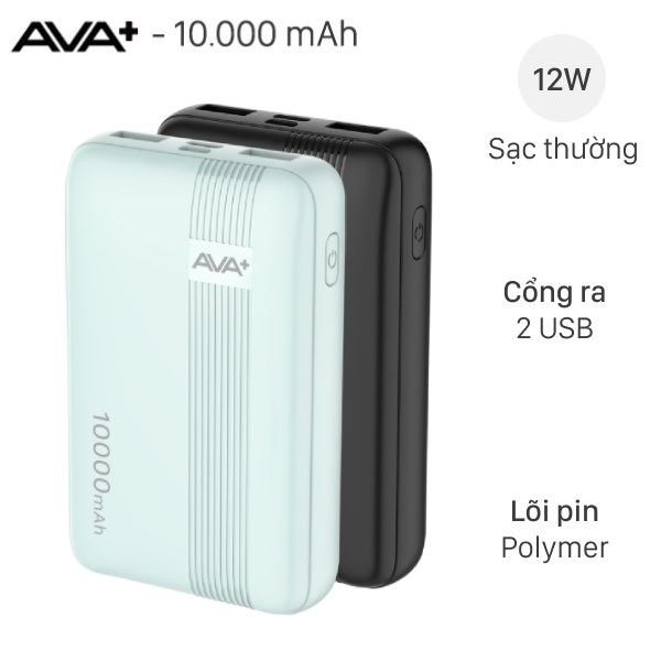 Pin sạc dự phòng Polymer 10000mAh 12W AVA+ DS808A like new mới 99 Bảo hành 12 tháng