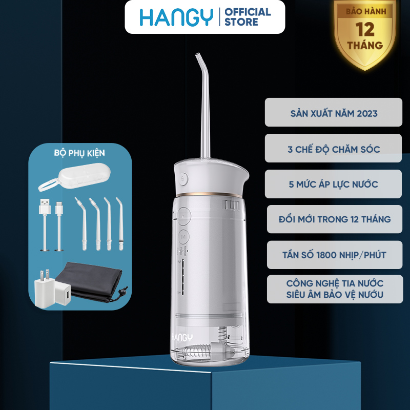 Máy tăm nước gấp gọn Hangy HM23 Nâng cấp công nghệ tia nước siêu âm - Bảo hành 1 đổi 1 trong 12 thán