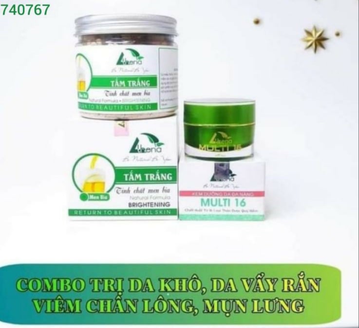 Combo Da Rắn Viêm Lỗ Chân Lông (Kem Muti 16 Hũ 30G Và Tắm Trắng Men Bia Athena)