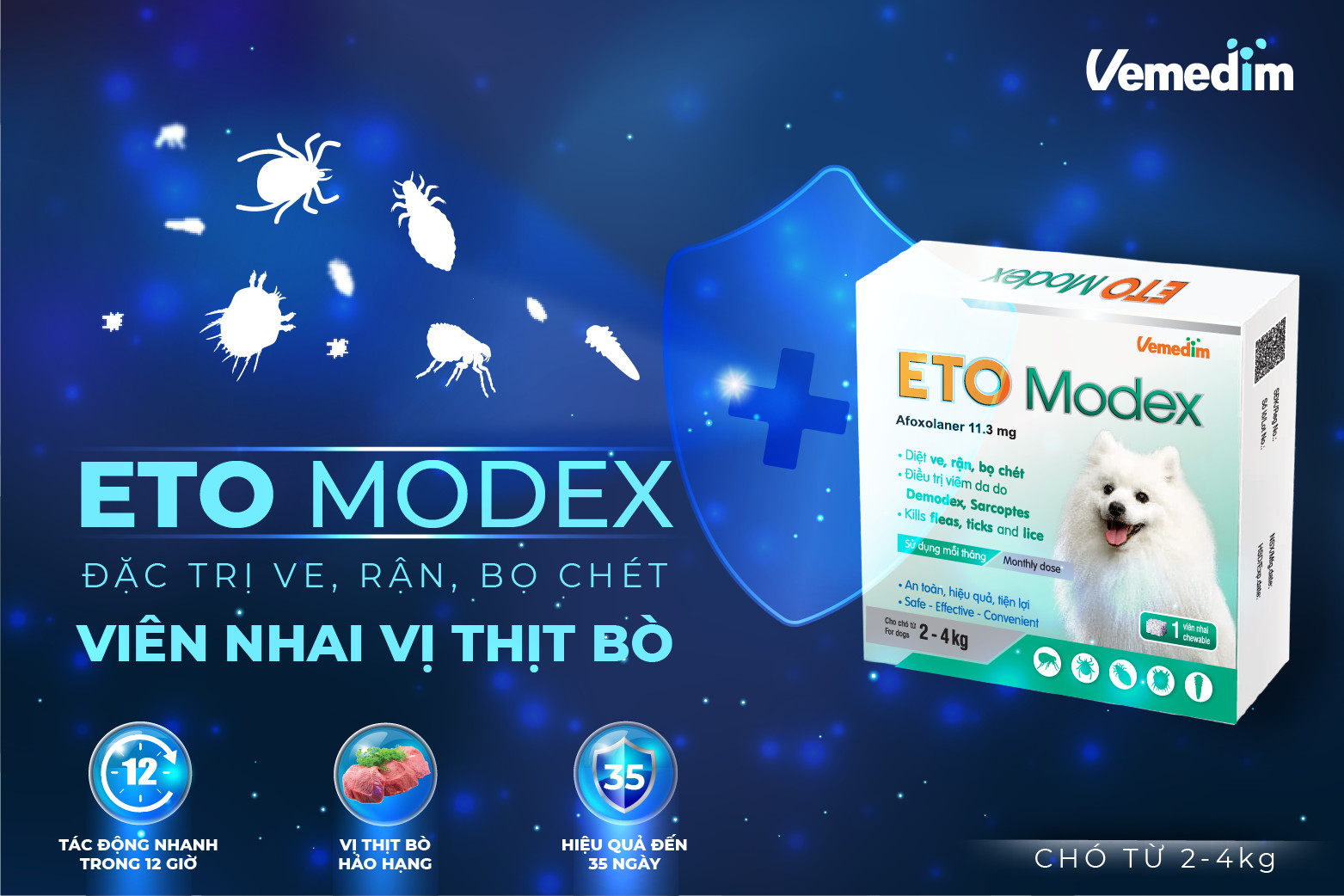 Viên nhai ve bọ nhảy bọ chét Eto Modex dành cho chó