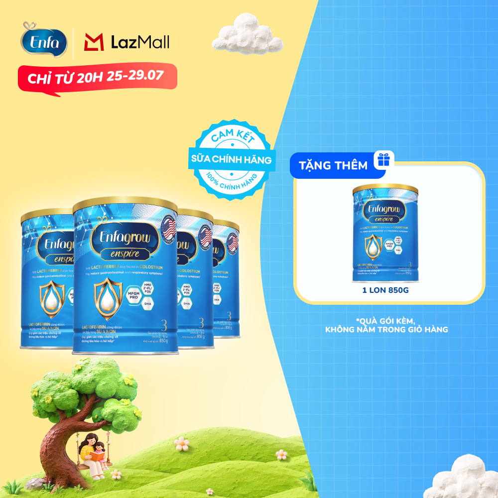 [TỪ 25-29/07][MUA LÀ CÓ QUÀ Tặng 1 lon 850g] Bộ 4 lon sữa bột Enfagrow Enspire 3 850g hỗ trợ đề kháng với Lactoferrin dành cho trẻ từ 2-6 tuổi