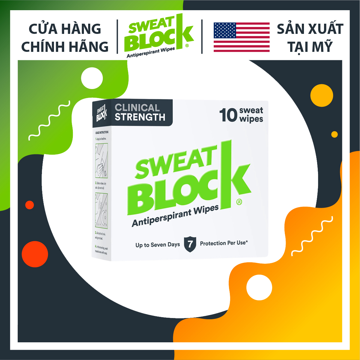 [Made In Usa] Khử Mùi Hôi Nách Sweatblock - Ngăn Mồ Hôi Nách Số 1 Tại Mỹ Hiệu Quả Lên Đến 7 Ngày - Hộp 10 Miếng