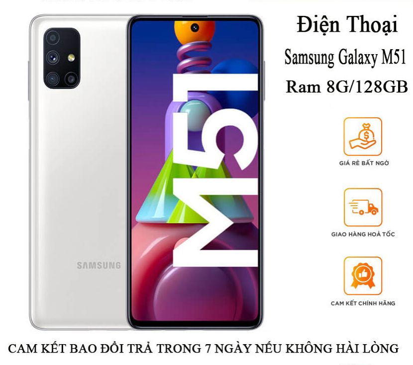Điện thoại Samsung Galaxy M51 NFC Ram 8G bộ nhớ 128GB Pin 7000 máy chính hãng tặng kèm 1 ốp lưng