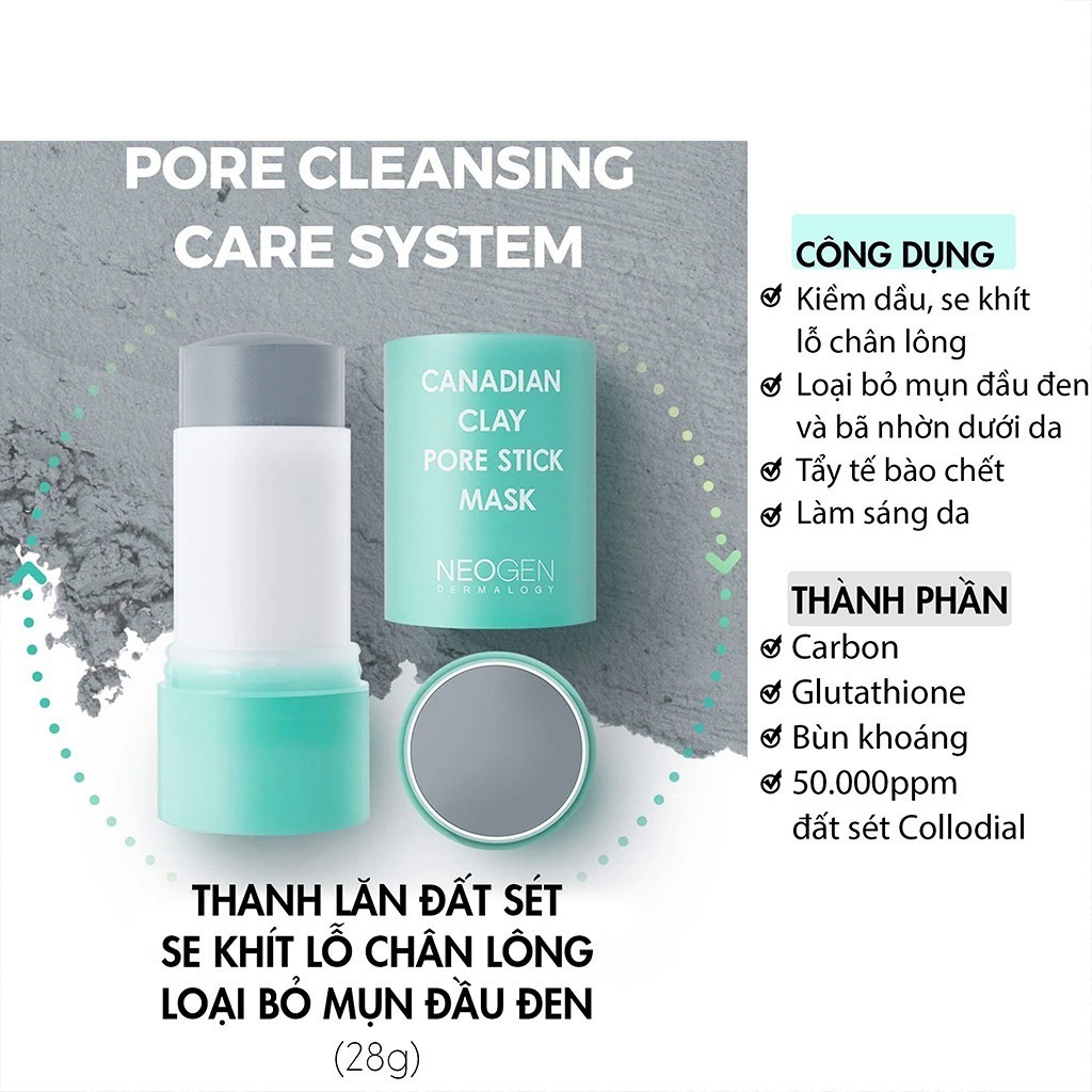 Thanh Lăn Neogen Dermalogy Canadian Clay Pore Stick Giảm Mụn Đầu Đen 28G