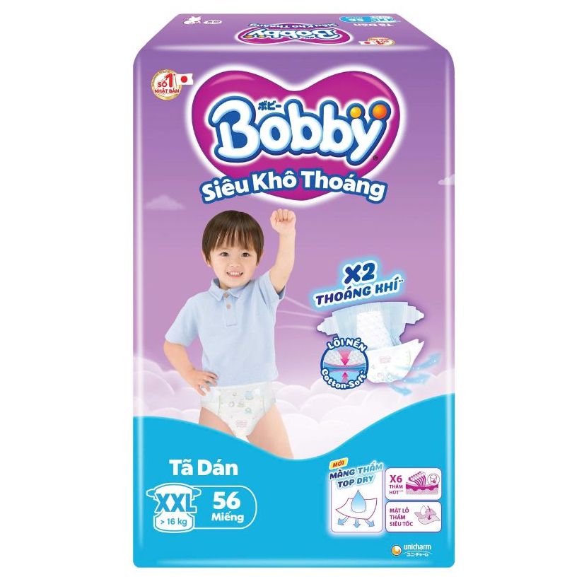 [MẪU MỚI] Tã Dán Bobby Size Lớn Nhất XXL56 Cho Bé Từ 15 Kg Đến 22 Kg- Tã Dán Bobby Kim Cương Êm Mềm Khô Thoáng - Kho Bỉm Thanh Ngân