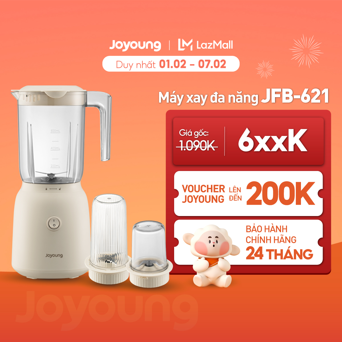 Máy xay sinh tố Joyoung JFB-621 | Công suất 160W | 3 cốc xay