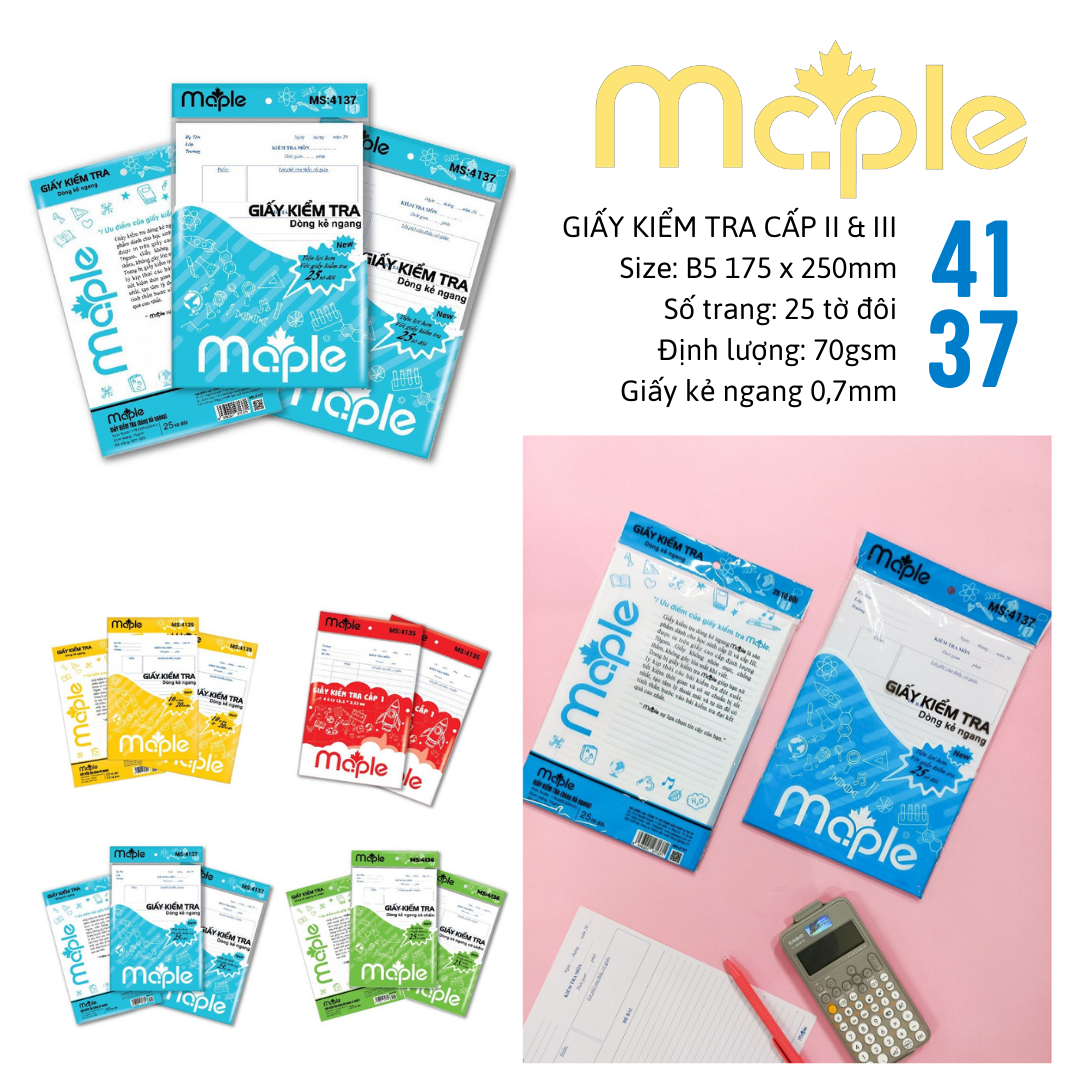 [MC.PLE] Giấy kiểm tra cấp 2 cấp 3 cấp 1 giấy kiểm tra Oly/Kẻ ngang có chấm không chấm chính hãng - 
