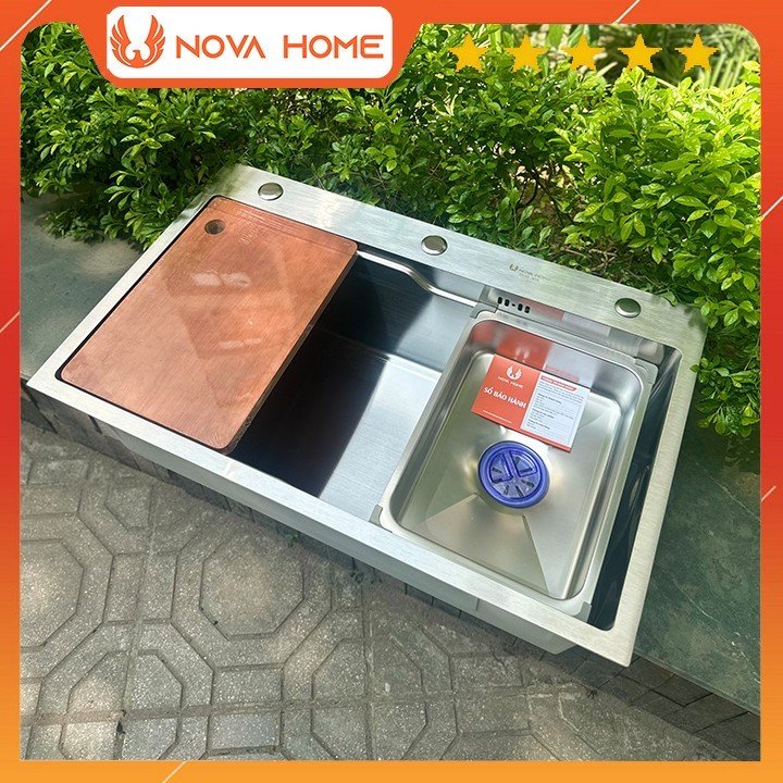 Chậu rửa Bát 1 hố Nova Home Inox 304 vòi rút thác nước Bồn Rửa Chén 1 Ngăn Lớn Inox SUS304 đầy đủ Co