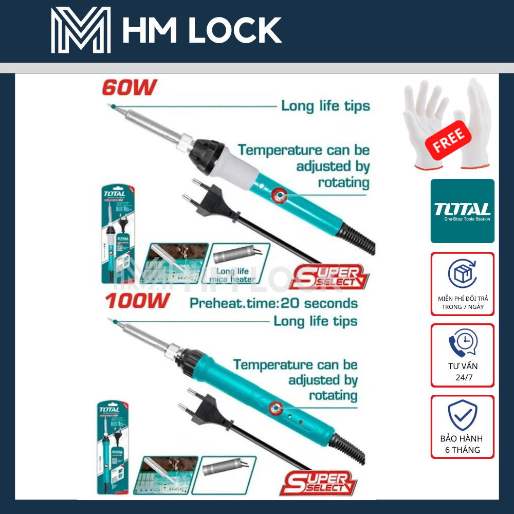 [NEW] MỎ HÀN CHÌ ĐẦU THẲNG NHỌN TOTAL 60W 100W - NÓNG SIÊU NHANH  CHỈNH NHIỆT ĐỘ - HÀNG CHÍNH HÃNG -