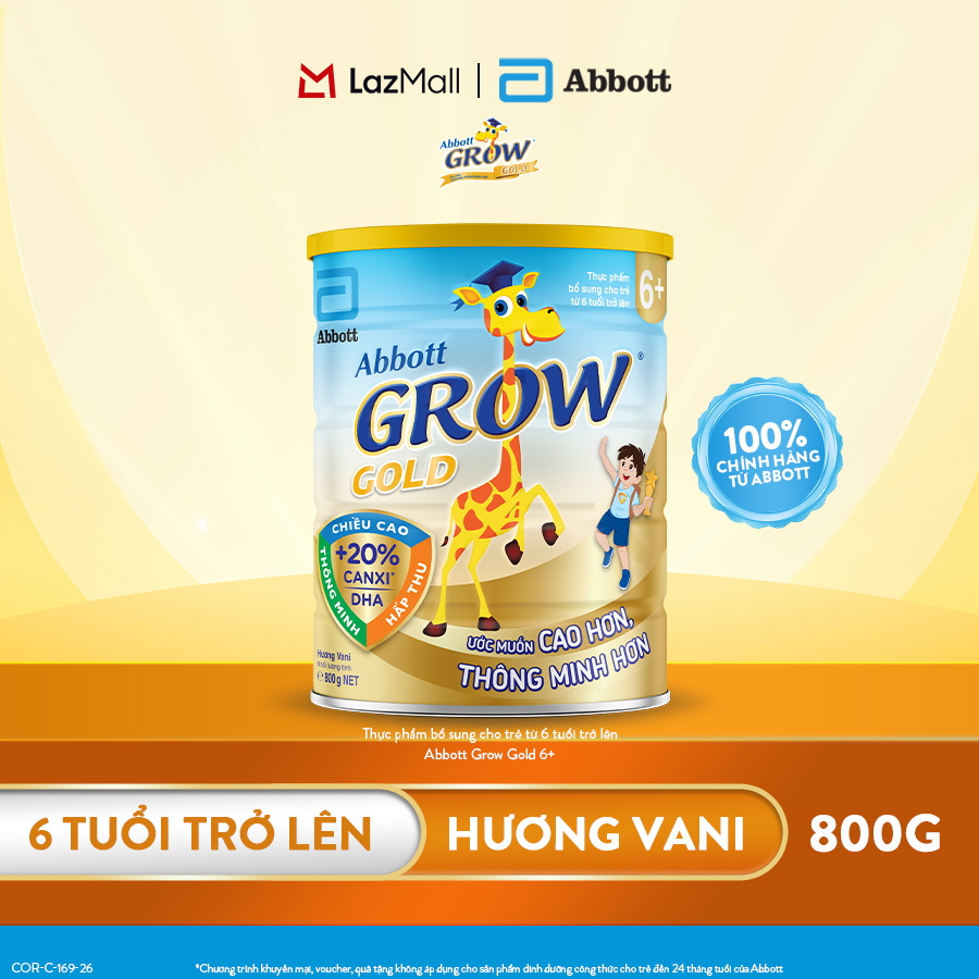 Lon Sữa bột Abbott Grow Gold 6+ hương vani 800g