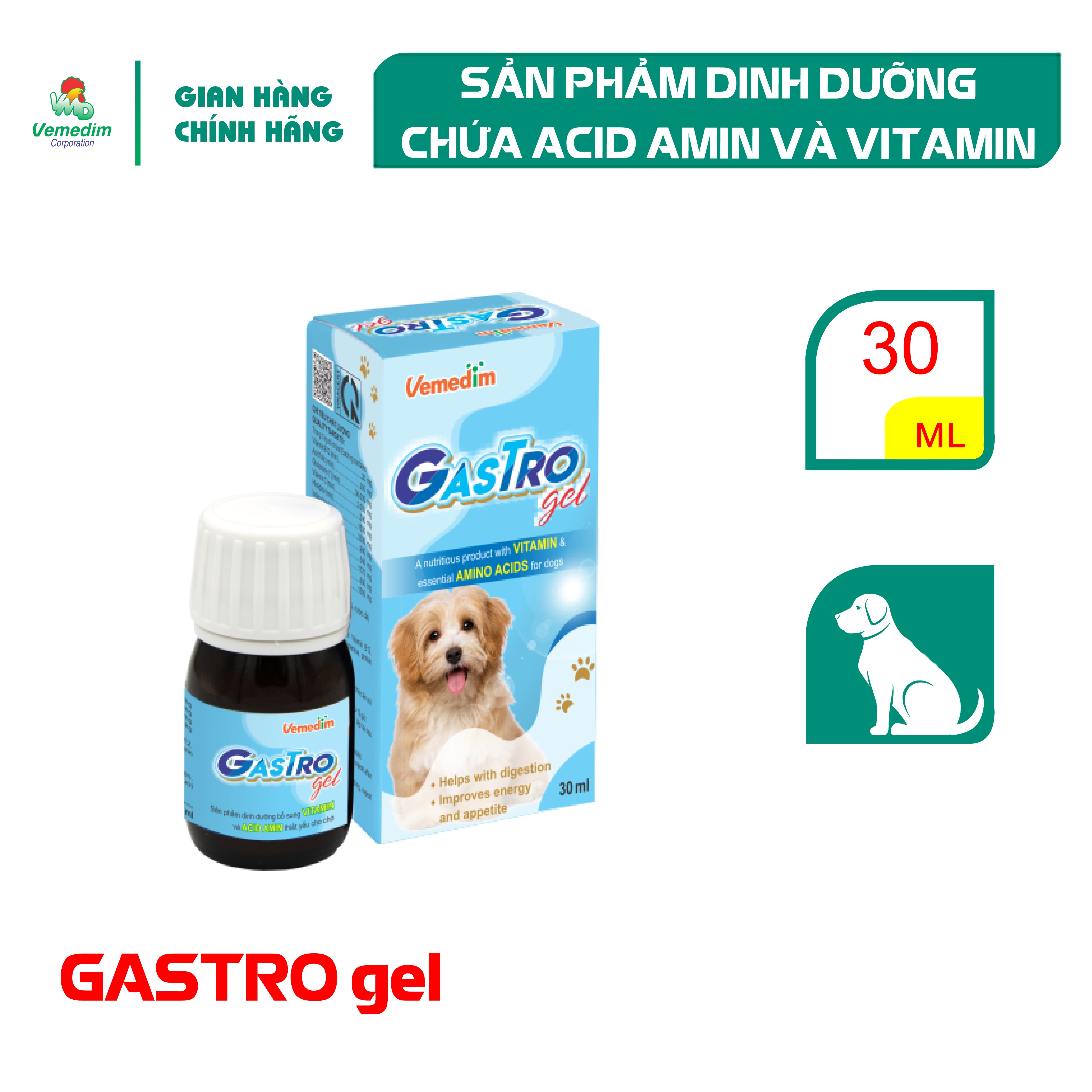"Hoàn tiền đến 10%" Vemedim Gastro gel chứa vitamin và acid amin thiết yếu giúp chó thèm ăn tiêu hóa tốt chai 30ml