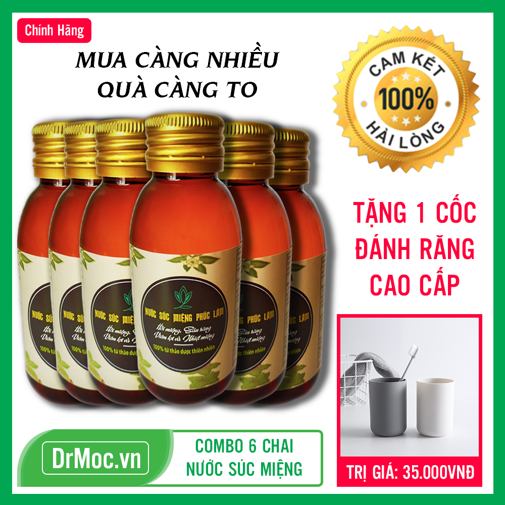 Combo 6 Chai Nước Súc Miệng Thảo Mộc Phúc Lâm Khử Mùi Hôi Miệng - Giữ Hơi Thở Thơm Mát Cả Ngày Dài [Tặng 1 Cốc Đánh Răng Cao Cấp]