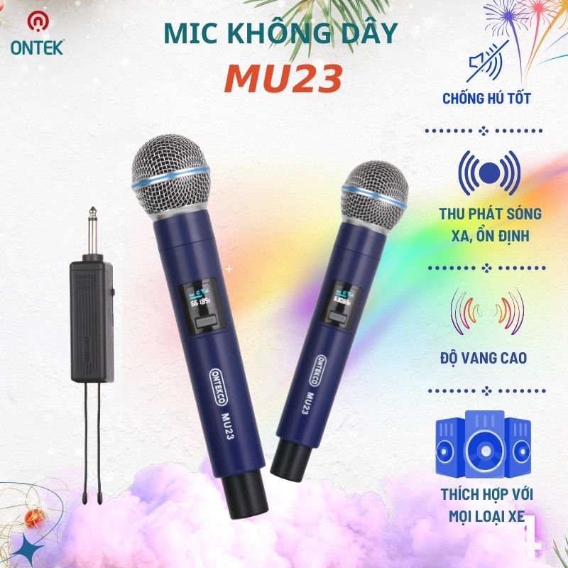 Bộ micro karaoke không dây ontekco  pin sạc uhf dùng cho loa kéo âm ly vang đẩy đa năng