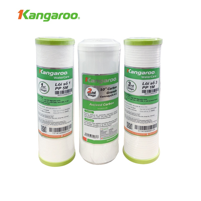 Bộ Lõi lọc nước Kangaroo - Lõi 1 2 3 dùng cho máy lọc nước RO cam kết hàng Chính hãng của Kangaroo
