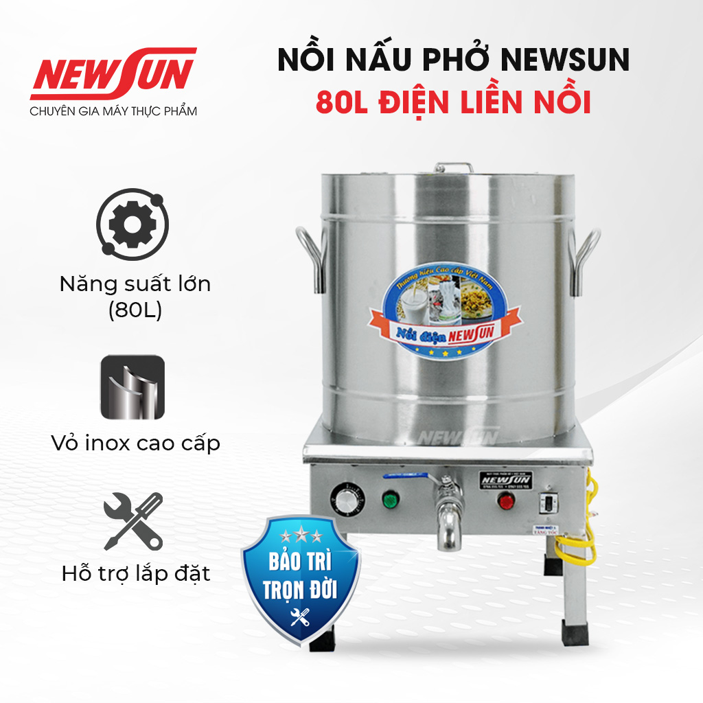 Nồi nấu phở NEWSUN 80L điện liền nồi - Hàng chính hãng - Tặng 1 thanh nhiệt kèm theo