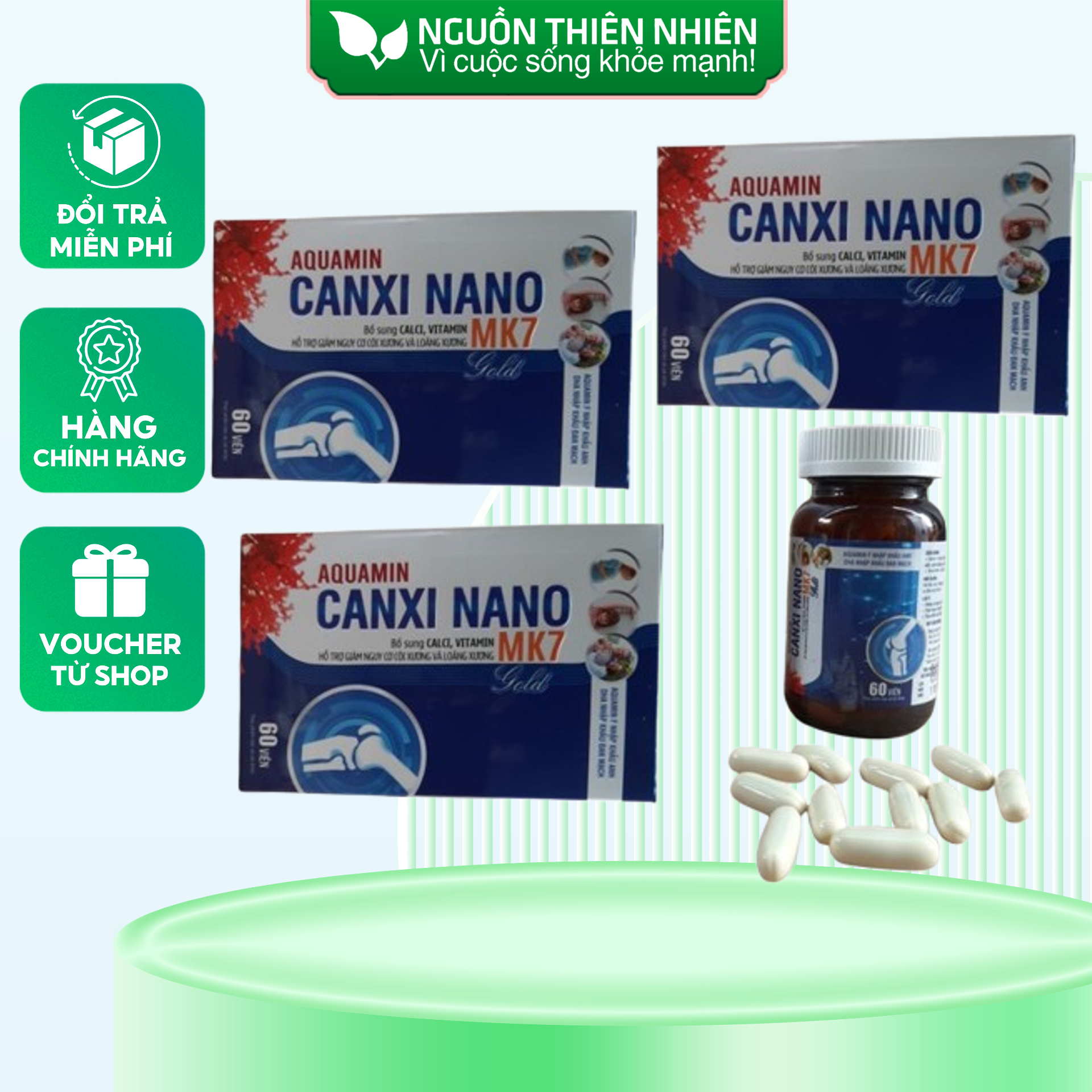 Combo 3 Hộp x 60 viên uống Canxi nano D3 AQUAMIN CANXI NANO MK7 GOLD - Aquamin F - Hộp 60 viêngiảm n