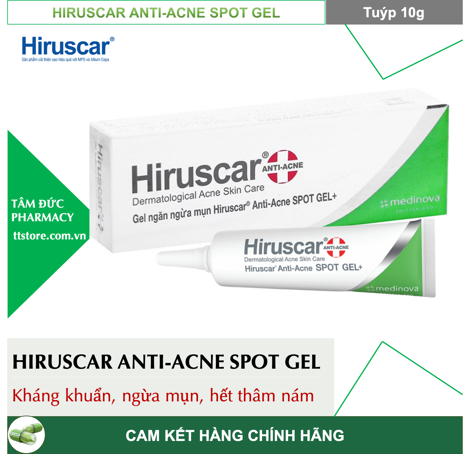 [Hcm]Hiruscar Anti - Acne Spot Gel [Tuýp 10G] - Gel Kháng Khuẩn Ngừa Mụn Trứng Cá [Hirusca / Híuca / Hirucar]