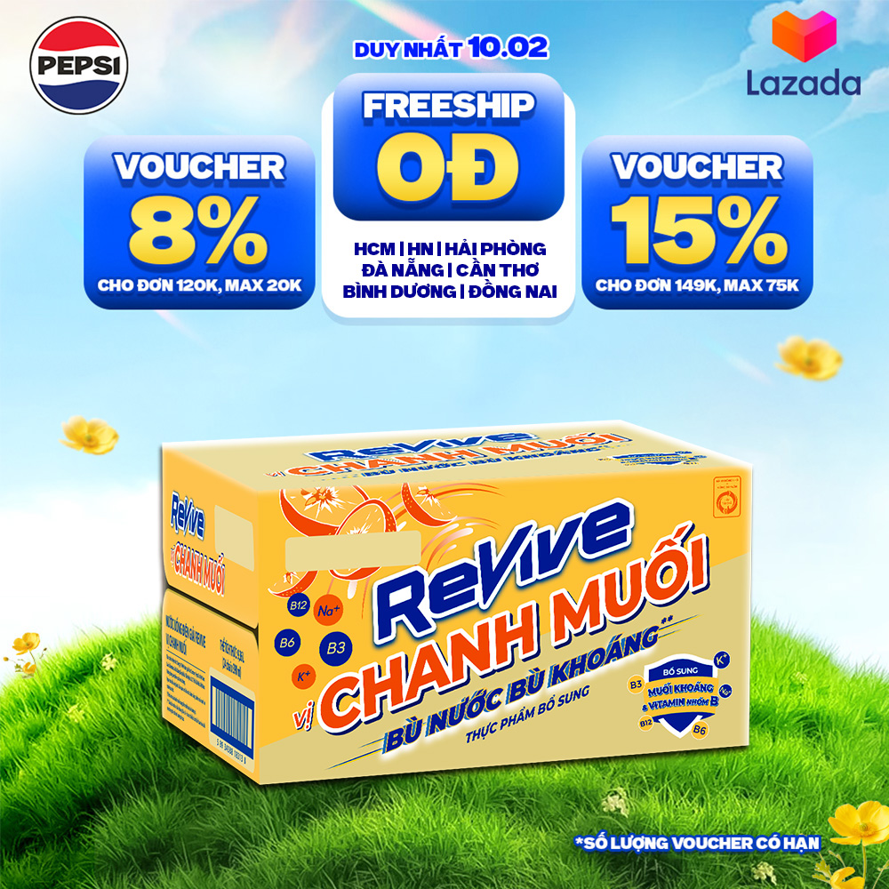 [CHỈ 10.02-VC ĐẾN 75K]Thùng 24 Chai Nước Giải Khát Revive Chanh Muối (390ml/chai)