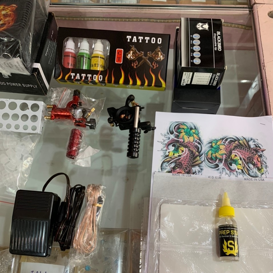 Combo bộ kit 2 máy xăm Trung cấp + Set 7 màu mực Tattoo ink