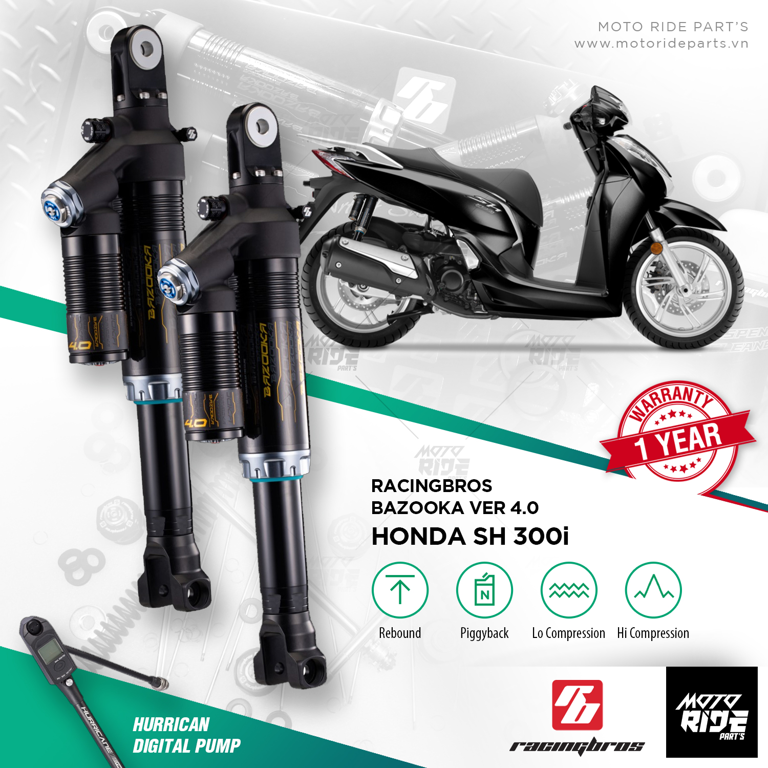 RACINGBROS PHUỘC HƠI BAZOCKA 4.0 HONDA SH300i