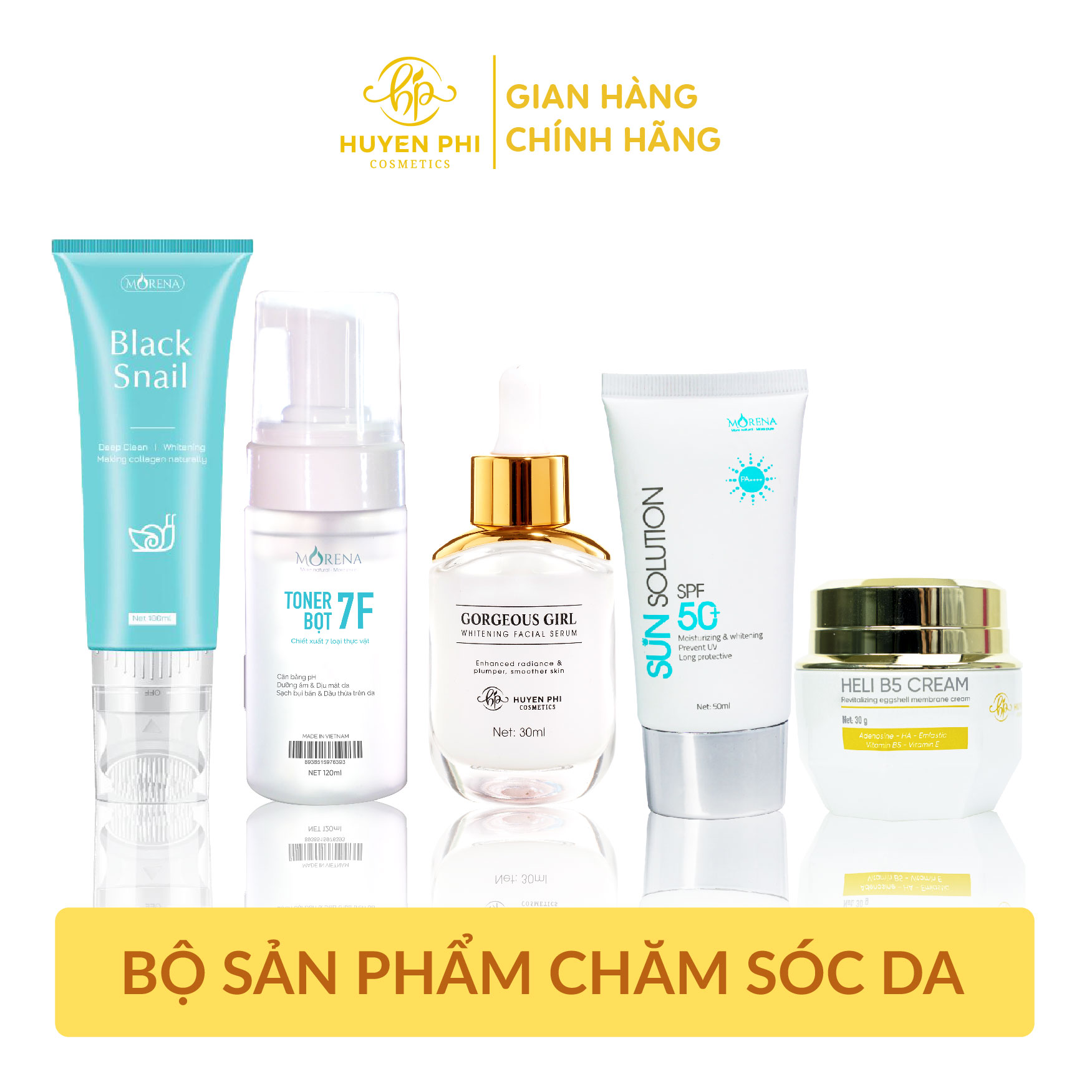 Bộ chăm sóc da mặt 5 sản phẩm toàn diện Huyền Phi   (Sữa rửa mặt Black Snail Toner 7F Serum sâm tố n