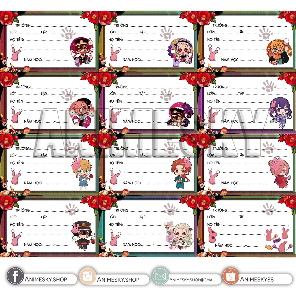 Nhãn vở Anime Jibaku Shounen Hanako-kun 1 bộ 12 mẫu