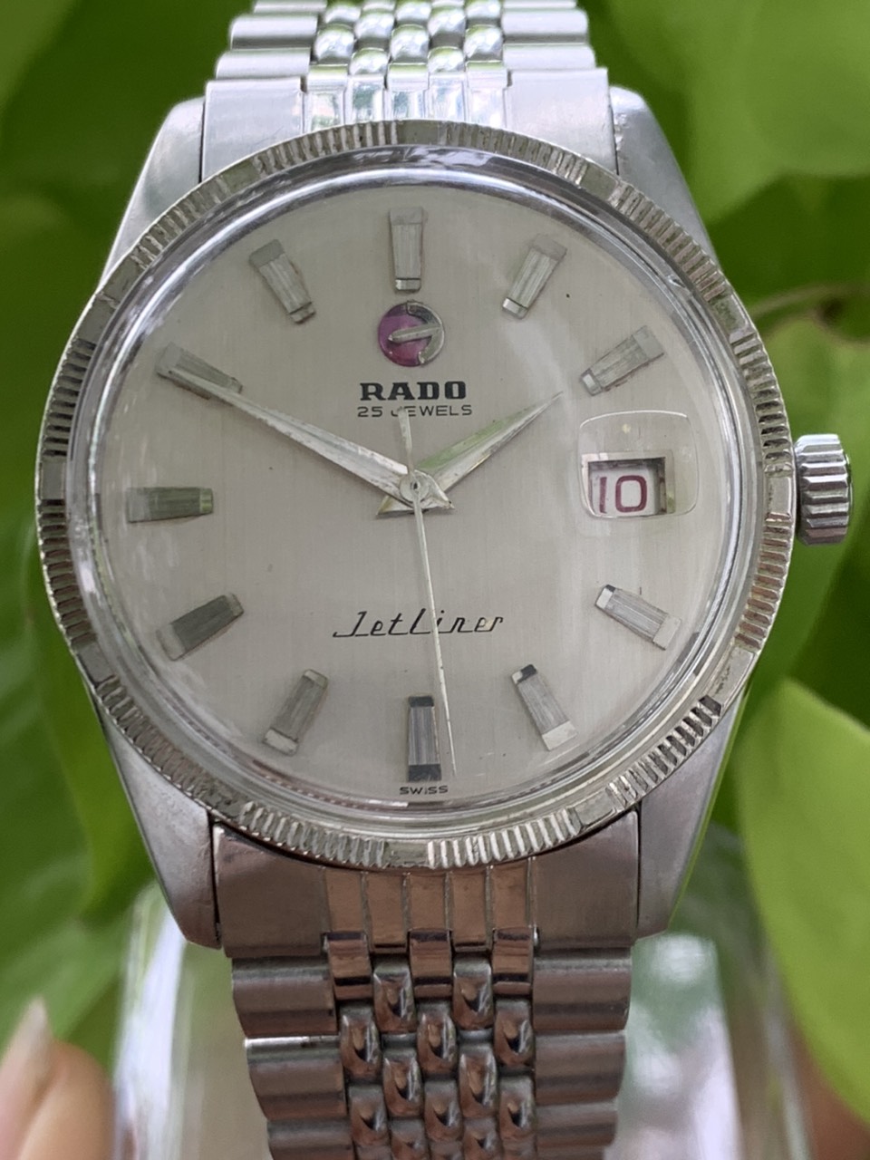 Đồng hồ nam Rado Jetliner automatic 25 jewels máy vàng có ô cửa lịch dây kim loại (hạt gạo) đúc đặc 