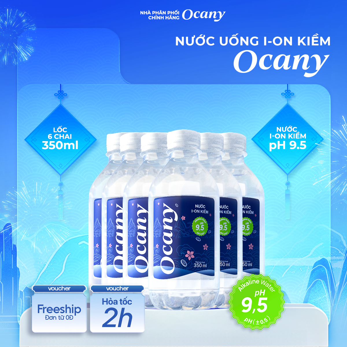 Lốc 6 chai nước ion kiềm Ocany chai 350ml