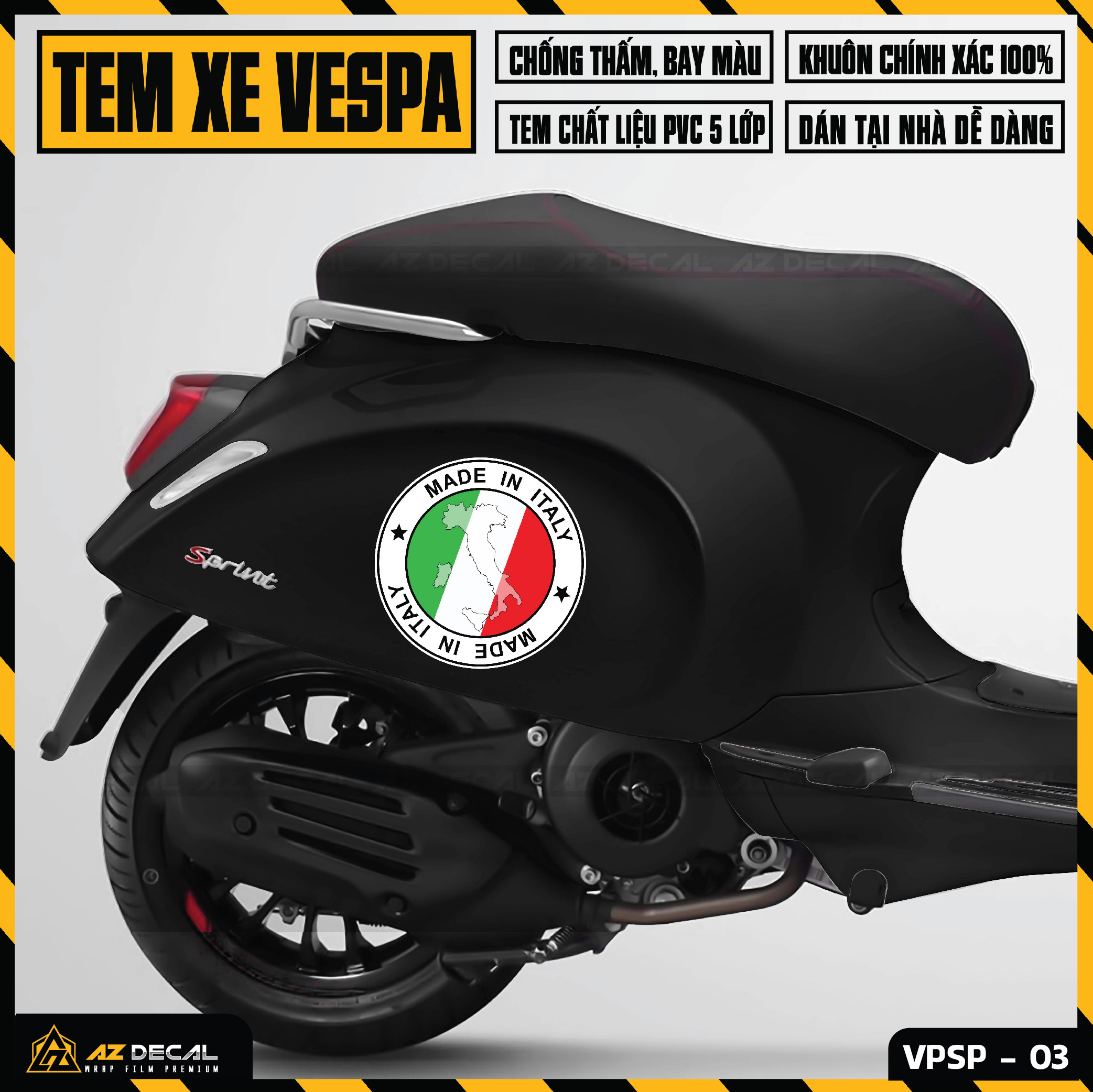 Bộ Tem Rời Xe Vespa Sprint/LX/GTS Phong Cách Italia 03 | VP03 | Decal Chế Chất Liệu PVC Cao Cấp Chống Nước Chống Bay Màu - Azdecal