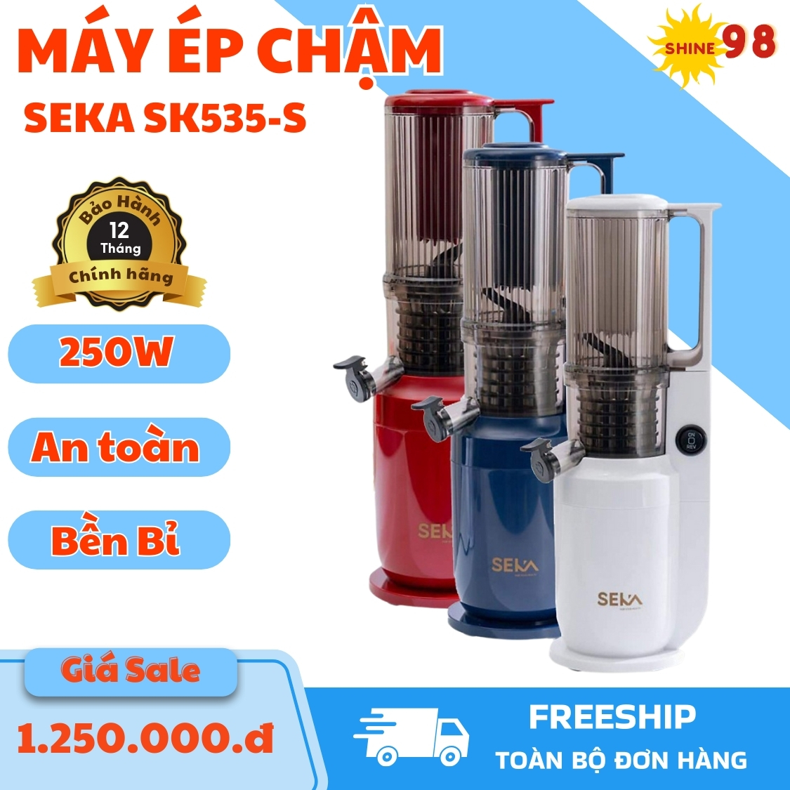 Máy ép chậm hoa quả - Máy ép chậm trái cây Seka SK535-S - Máy ép trái cây rau củ quả mini kiệt bã tạ