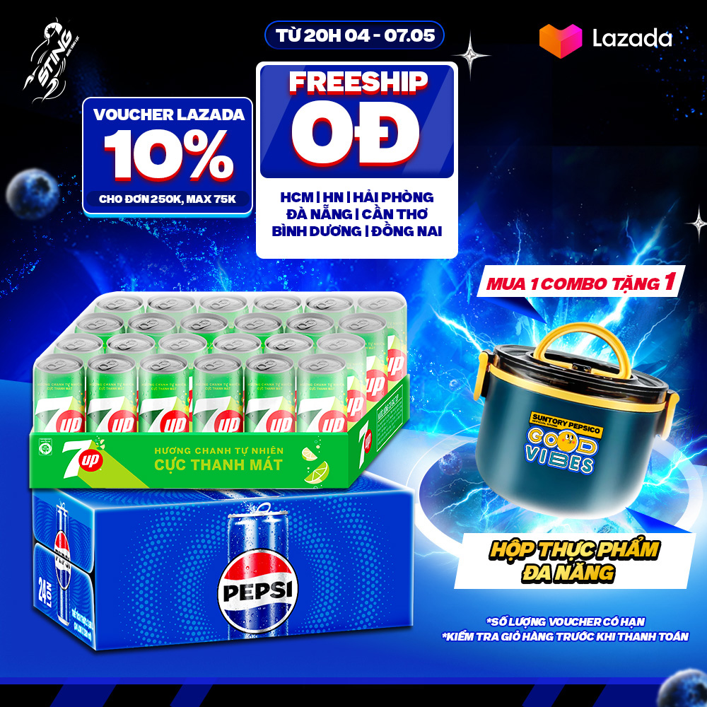 [SALE 5/5] Combo Bung Xõa Cực Đã - 1 Thùng Pepsi lon và 1 Thùng 7Up (320ml/lon hoặc 350ml/lon)