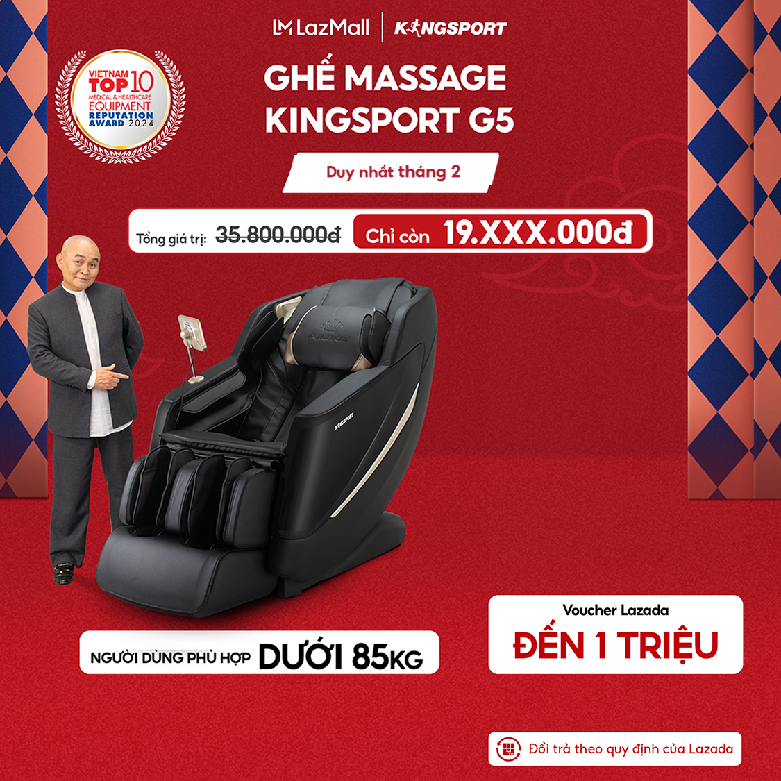 Miễn phí lắp đặt | Ghế massage KINGSPORT Standard G5 BLACK cao cấp con lăn 3D với 8 bài tập thiết kế