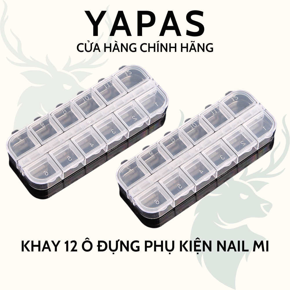 Khay đựng đá nail  hộp đựng đá nail 12 ô có nắp cậy khay để phụ kiện nail mi đồ móng