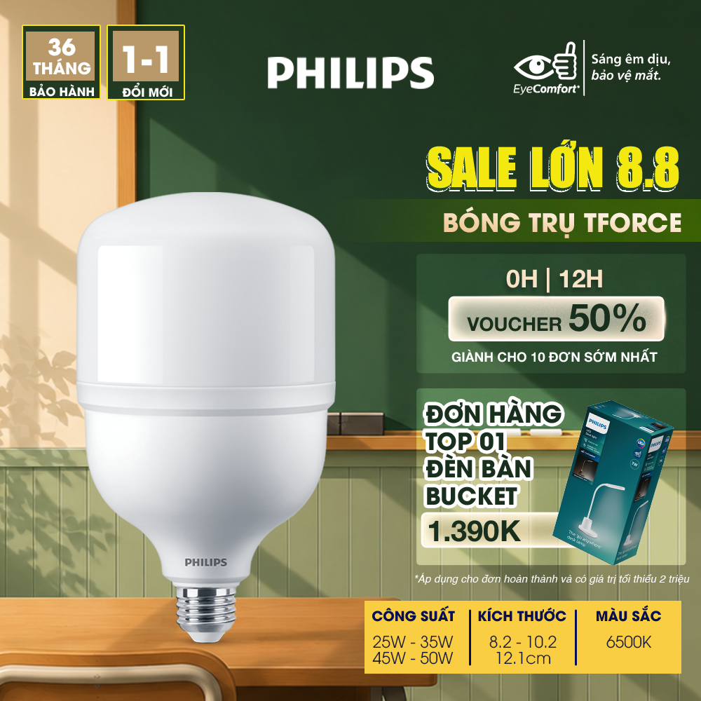 Bóng đèn LED PHILIPS trụ TForce siêu sáng (25W35W45W 50W) - Ánh sáng trắng 6500K (01 bóng)