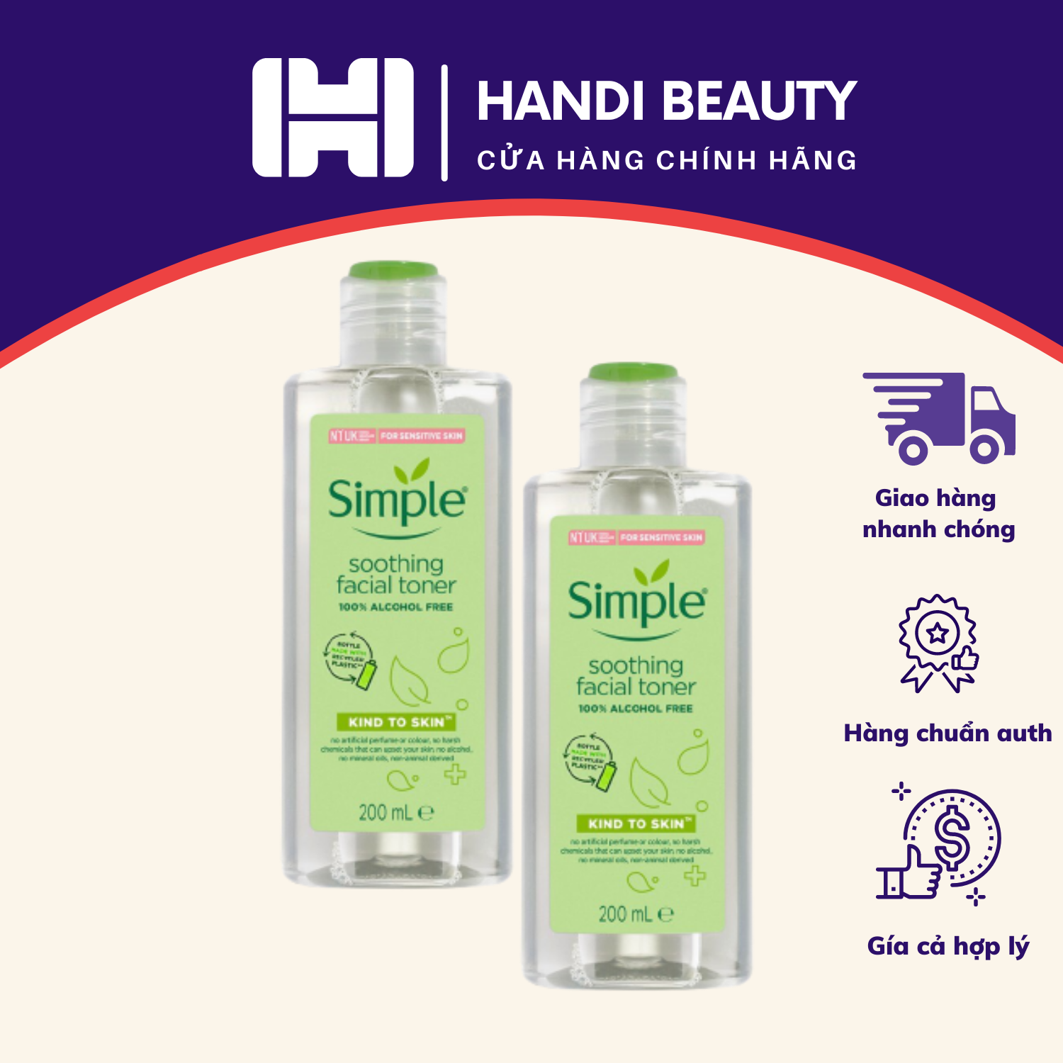 Toner Simple Soothing Facial Nước Hoa Hồng Cân Bằng Ẩm Cho Da Dầu Mụn 200Ml - Otoke Cosmetic