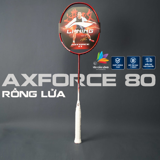 Vợt Cầu Lông Lining Axforce 80 Rồng Lửa Full Carbon - Căng Dây Trợ Lực Tặng Quấn Cán Móc Khóa Bọc Đầ