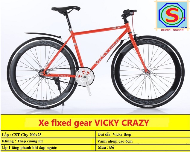 Xe Fixed Gear Vicky Crazy Líp 1 tầng đạp ngược là phanh Có 1 phanh bánh trước chắn bùn