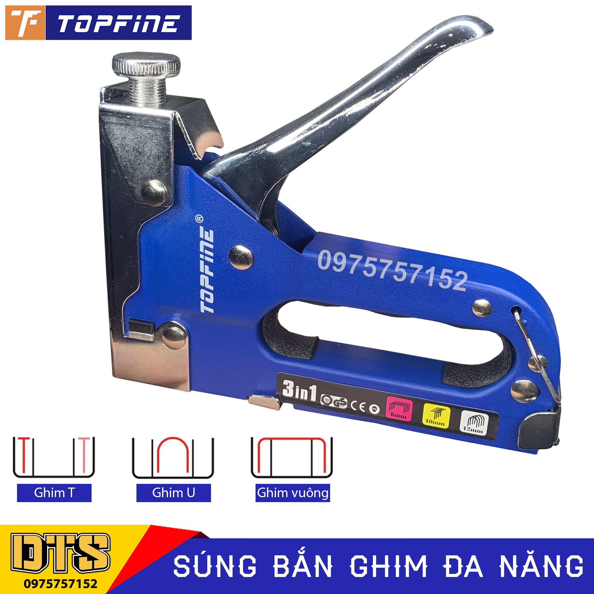 Súng bắn ghim công nghiệp đa năng Kìm bắn đinh ghim cầm tay 3 trong 1 TOP FINE có tăng lực bấm cả 3