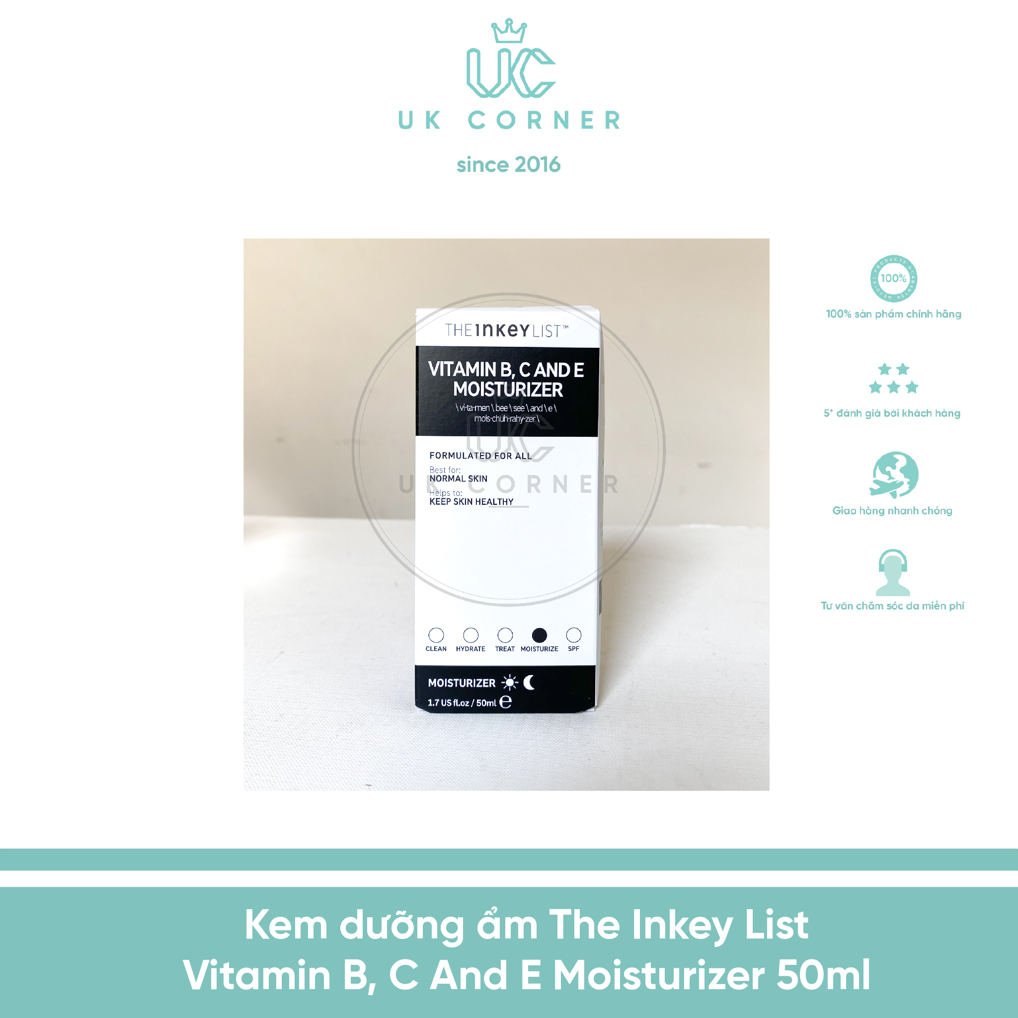 Kem Dưỡng Ẩm The Inkey List Vitamin B C And E Moisturiser 50Ml