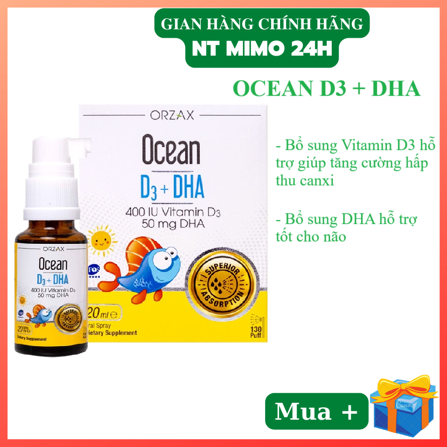 Ocean D3 + DHA Bổ Sung Vitamin D3 Giúp Hấp Thụ CanxiDHA Giúp Bé Thông MinhNhanh Nhẹn