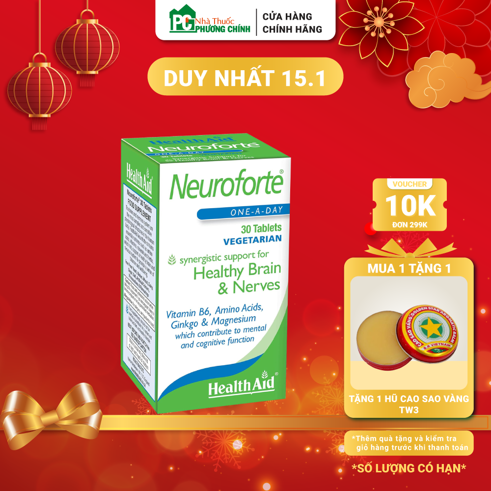 Viên Uống Bổ Não HealthAid Neuroforte - Giúp Tăng Tuần Hoàn Máu Não Cải Thiện Trí Nhớ (Hộp 30 Viên)