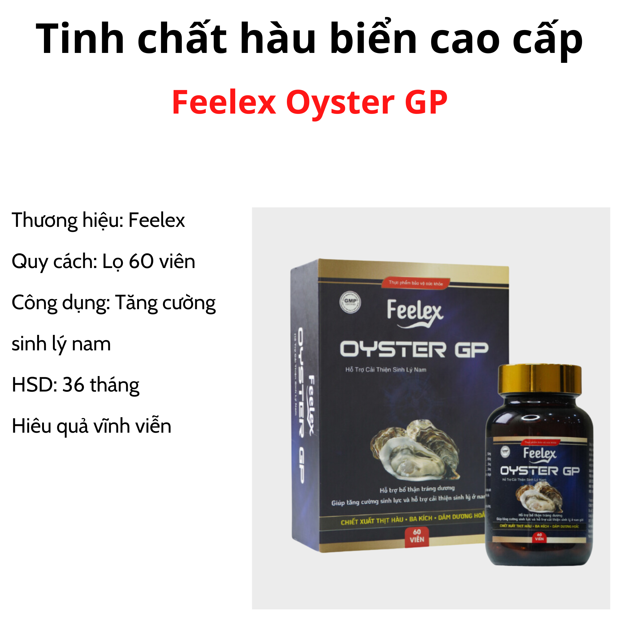 Viên uống tinh chất hàu biển Feelex Oyster GP tăng cường sinh lý nam giới hộp 60 viên